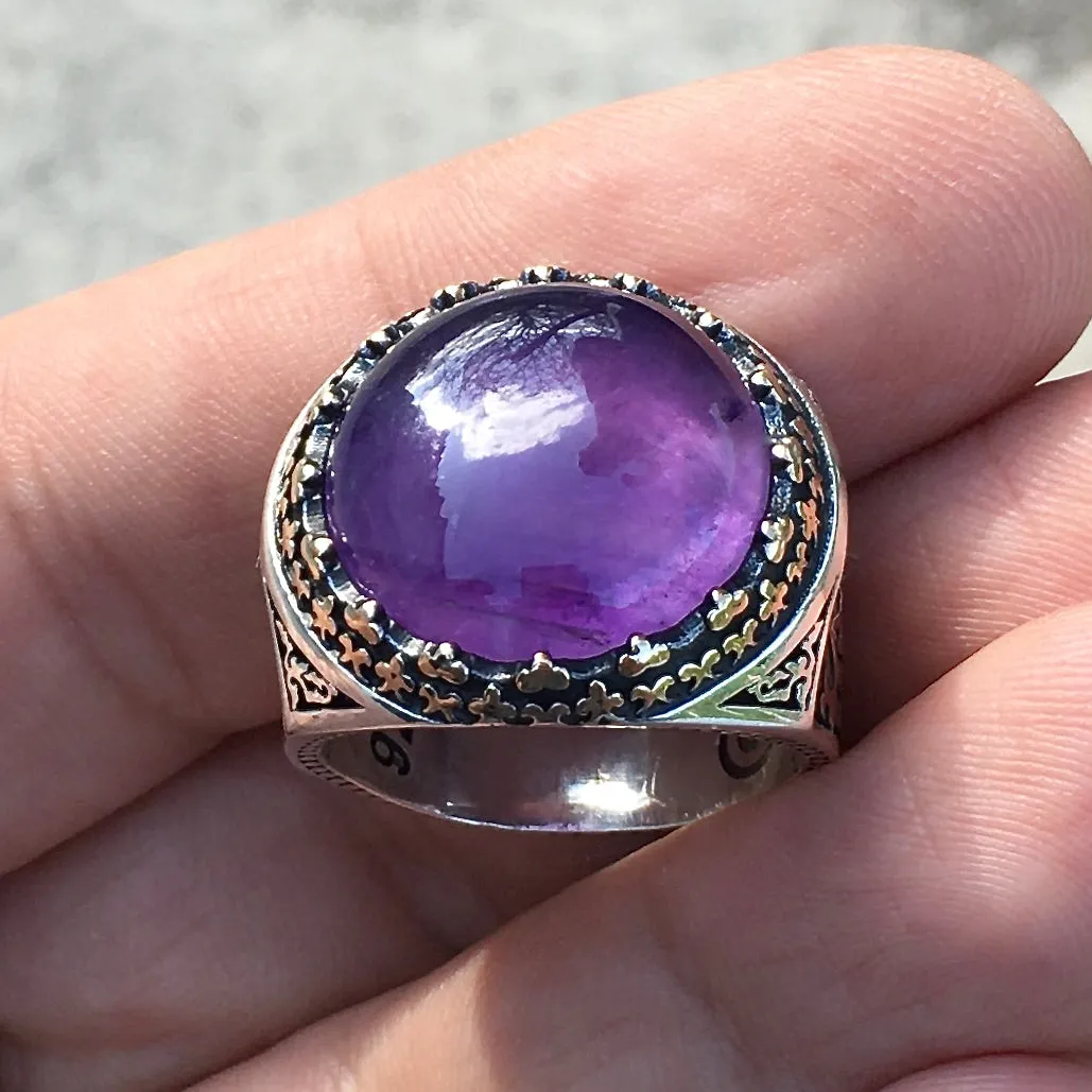 Sterling Silver Purple Amethyst Ring Men's Jewelry natural gemstone