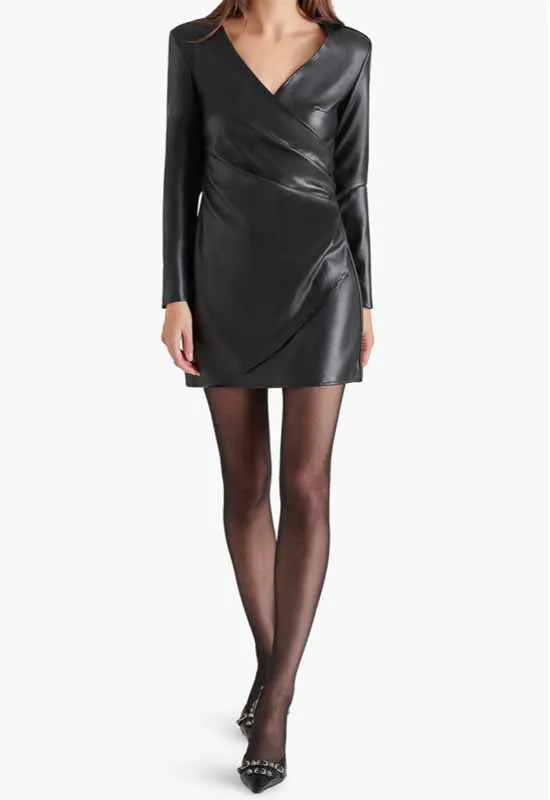 Steve Madden - Sandy Long Sleeve Faux Leather Dress Black