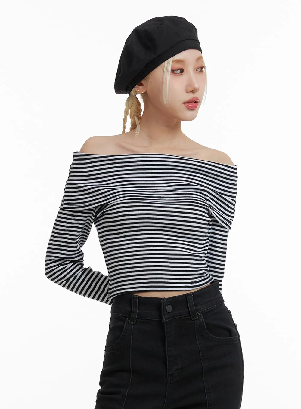 Striped Off Shoulder Top IF408