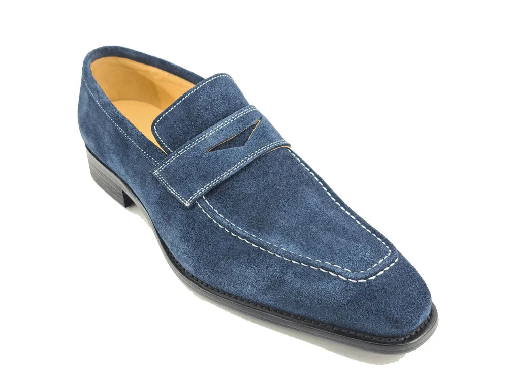 Suede Penny Loafer with contrast color stitching