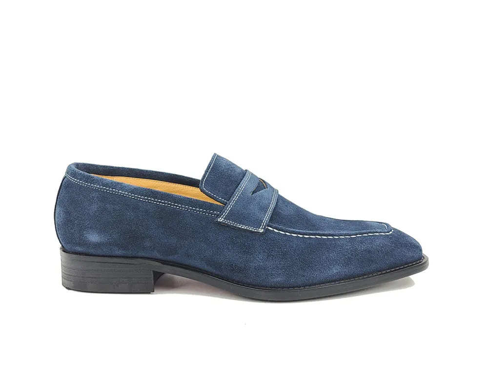 Suede Penny Loafer with contrast color stitching