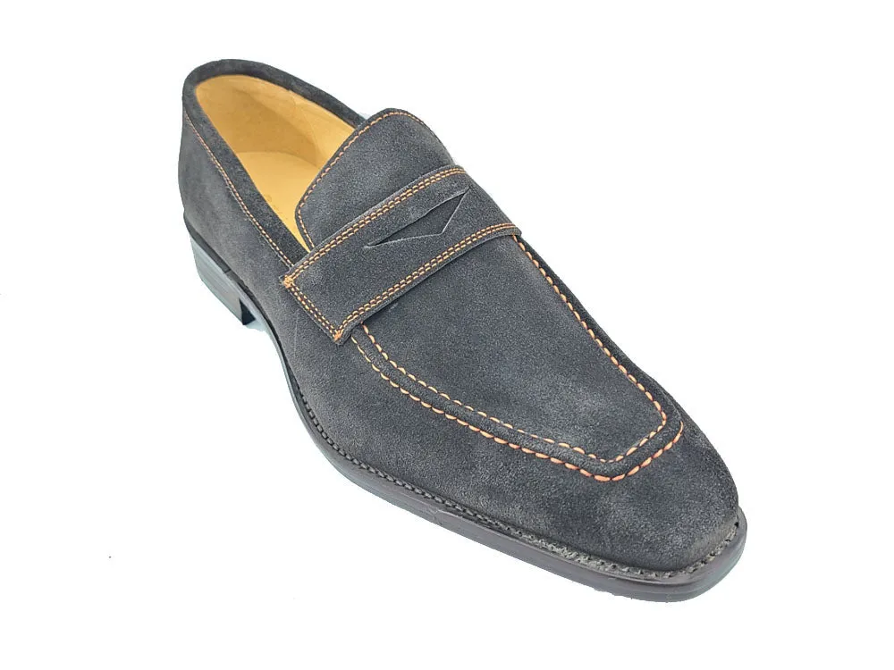 Suede Penny Loafer with contrast color stitching