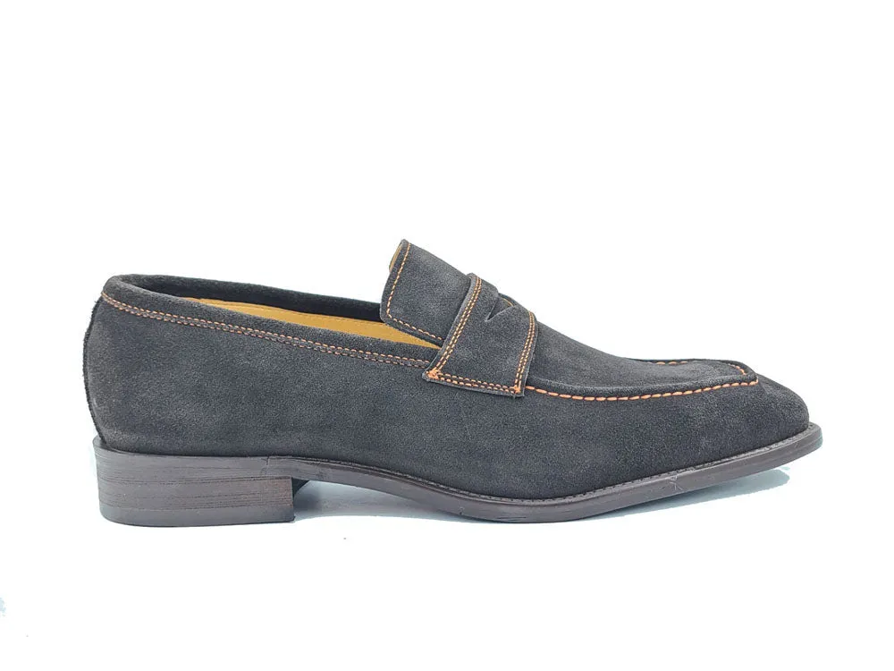 Suede Penny Loafer with contrast color stitching