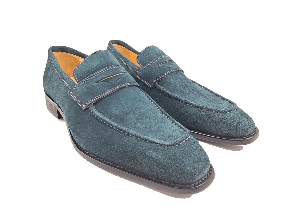 Suede Penny Loafer with contrast color stitching