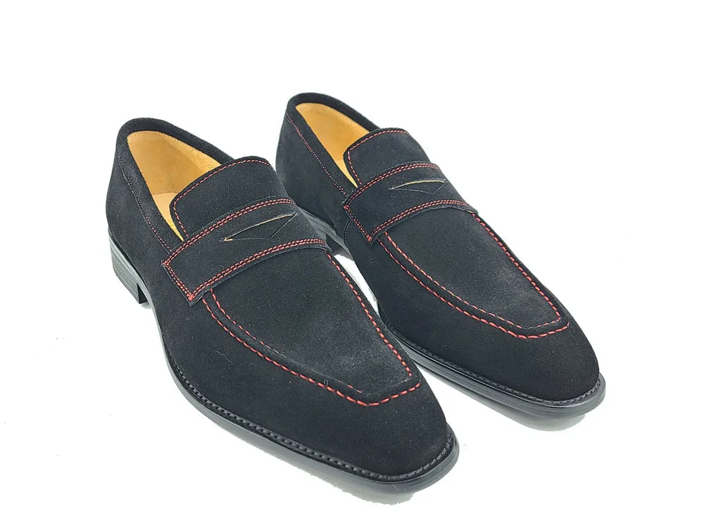 Suede Penny Loafer with contrast color stitching