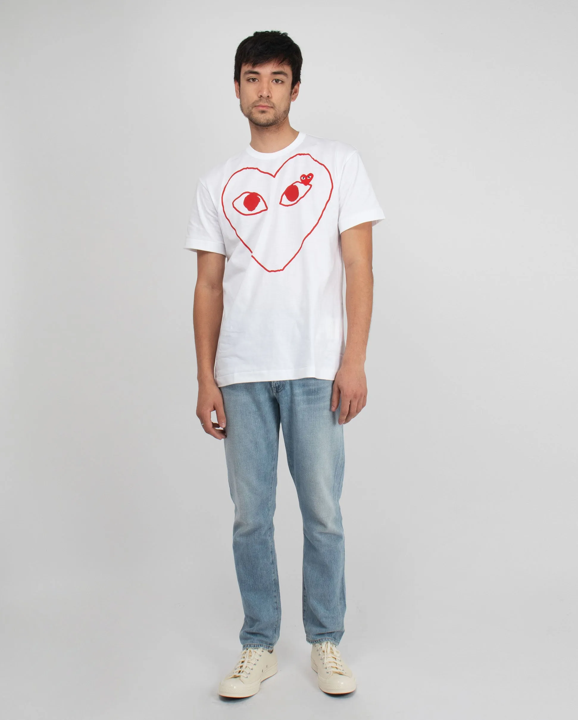 T100 RED HEART OUTLINE T-SHIRT / WHITE