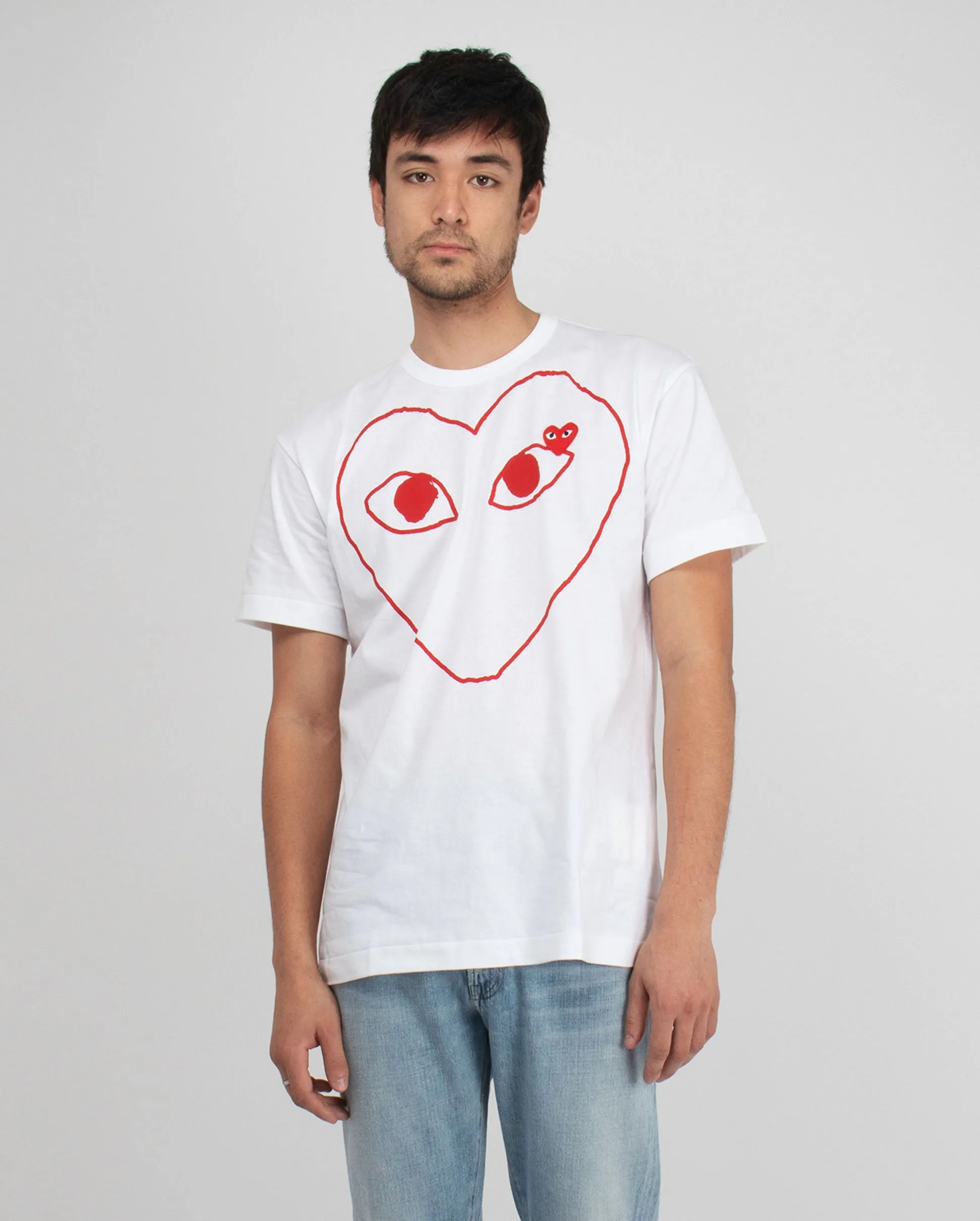 T100 RED HEART OUTLINE T-SHIRT / WHITE