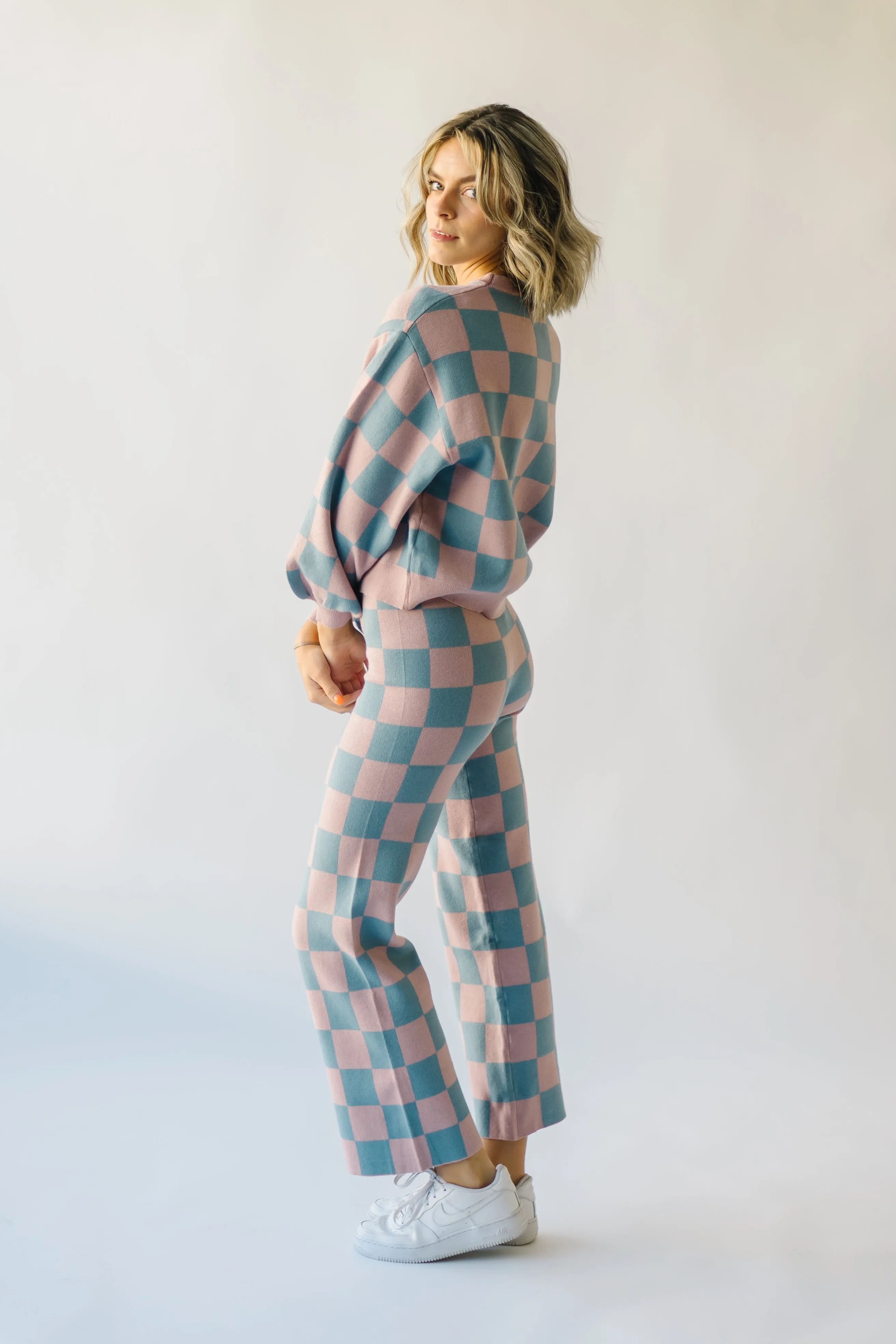 The Hermione Checkered Sweater in Mauve   Blue