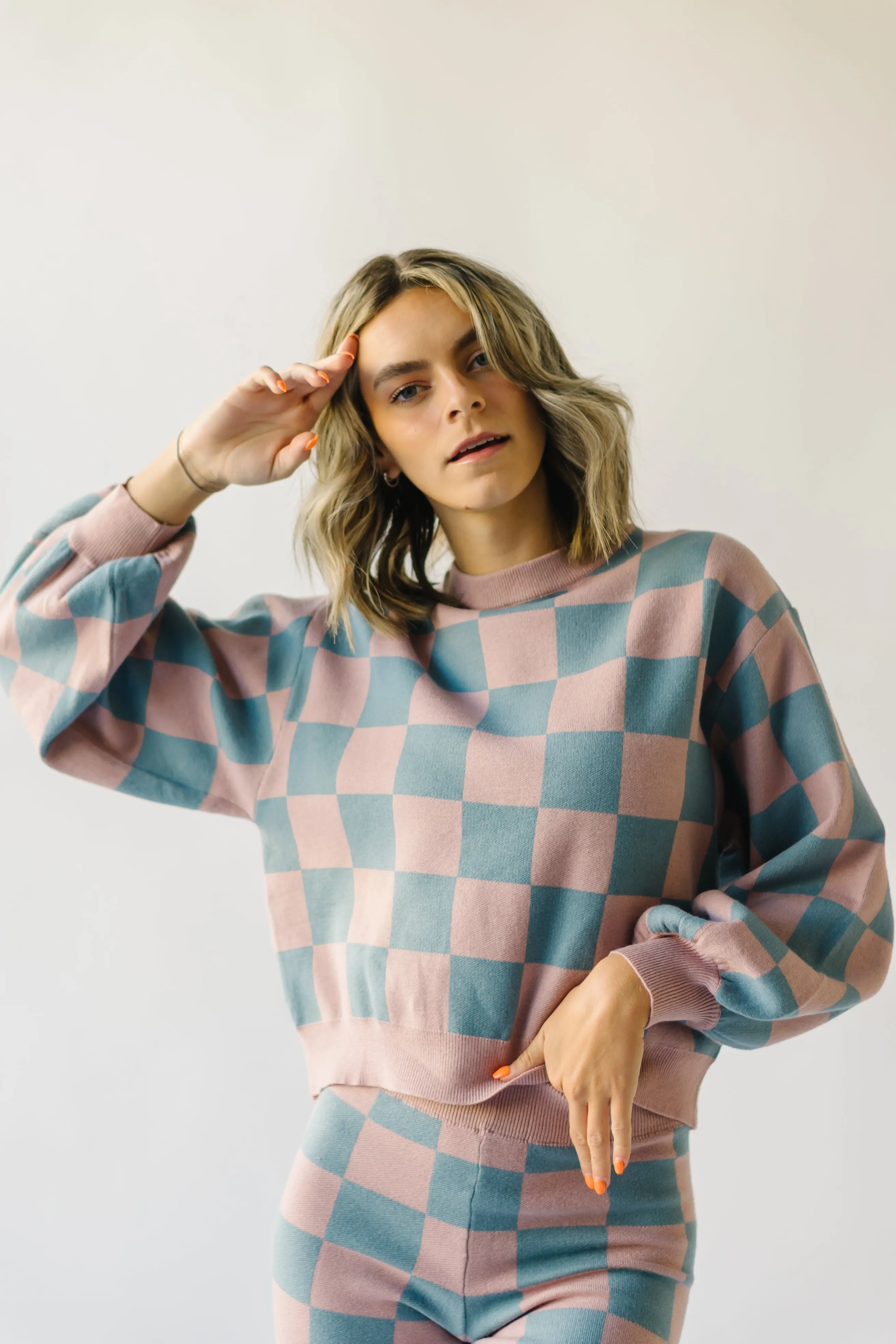 The Hermione Checkered Sweater in Mauve   Blue