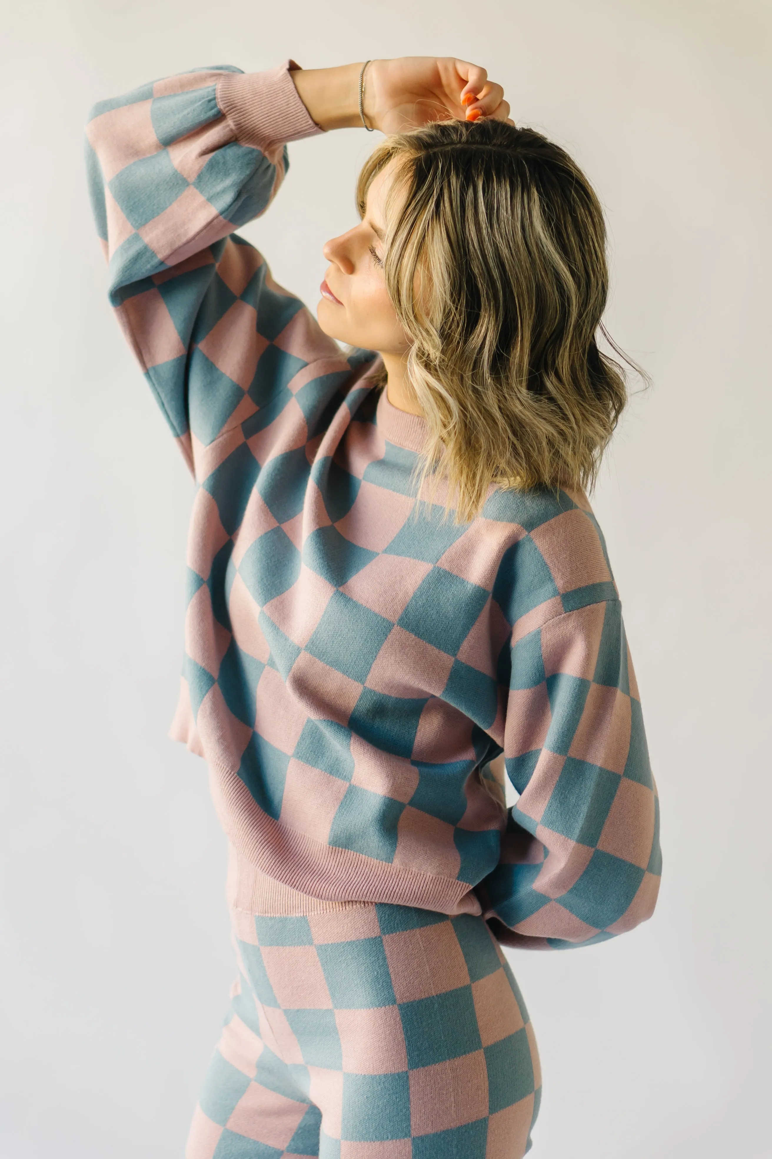 The Hermione Checkered Sweater in Mauve   Blue