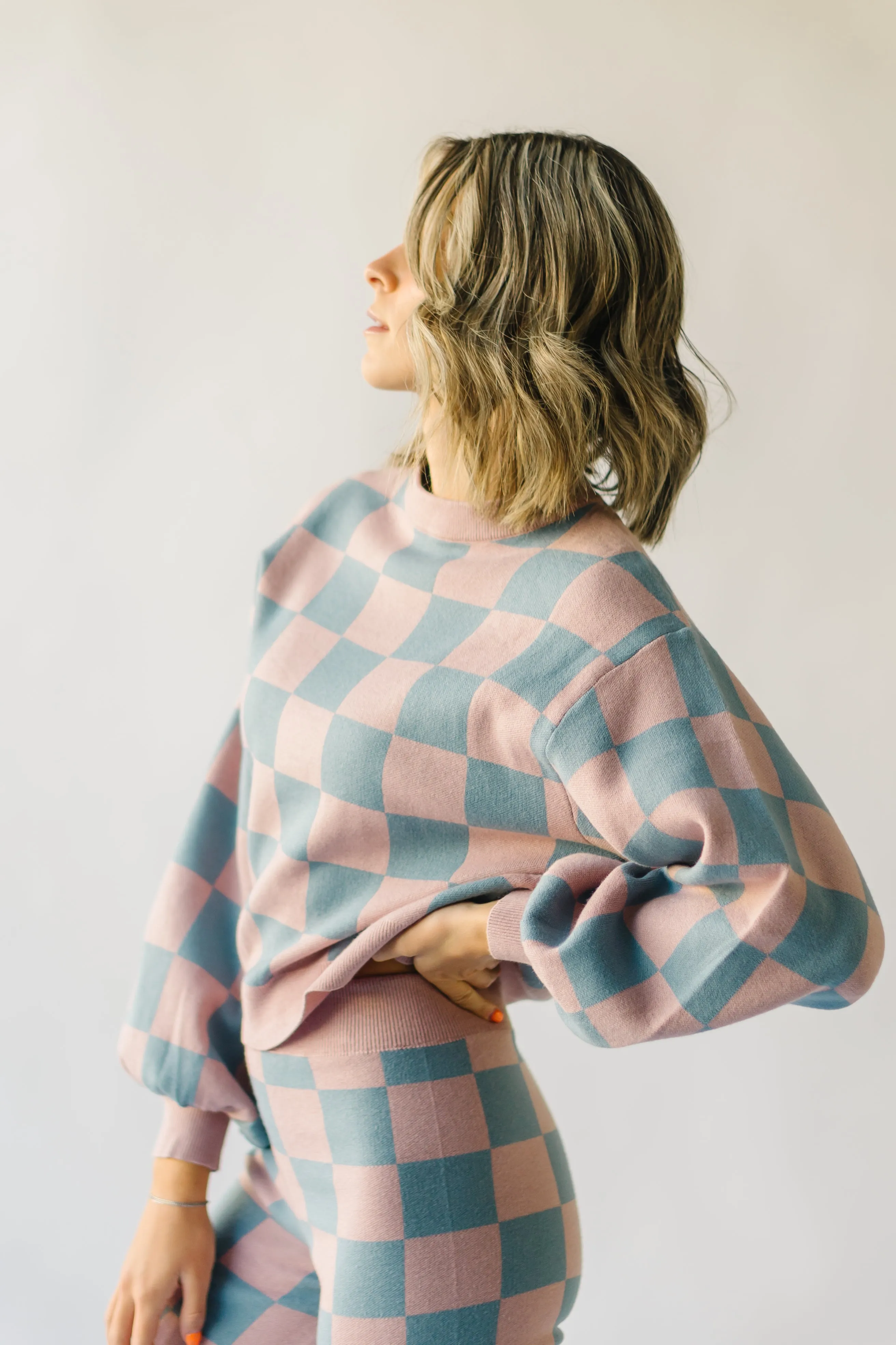 The Hermione Checkered Sweater in Mauve   Blue