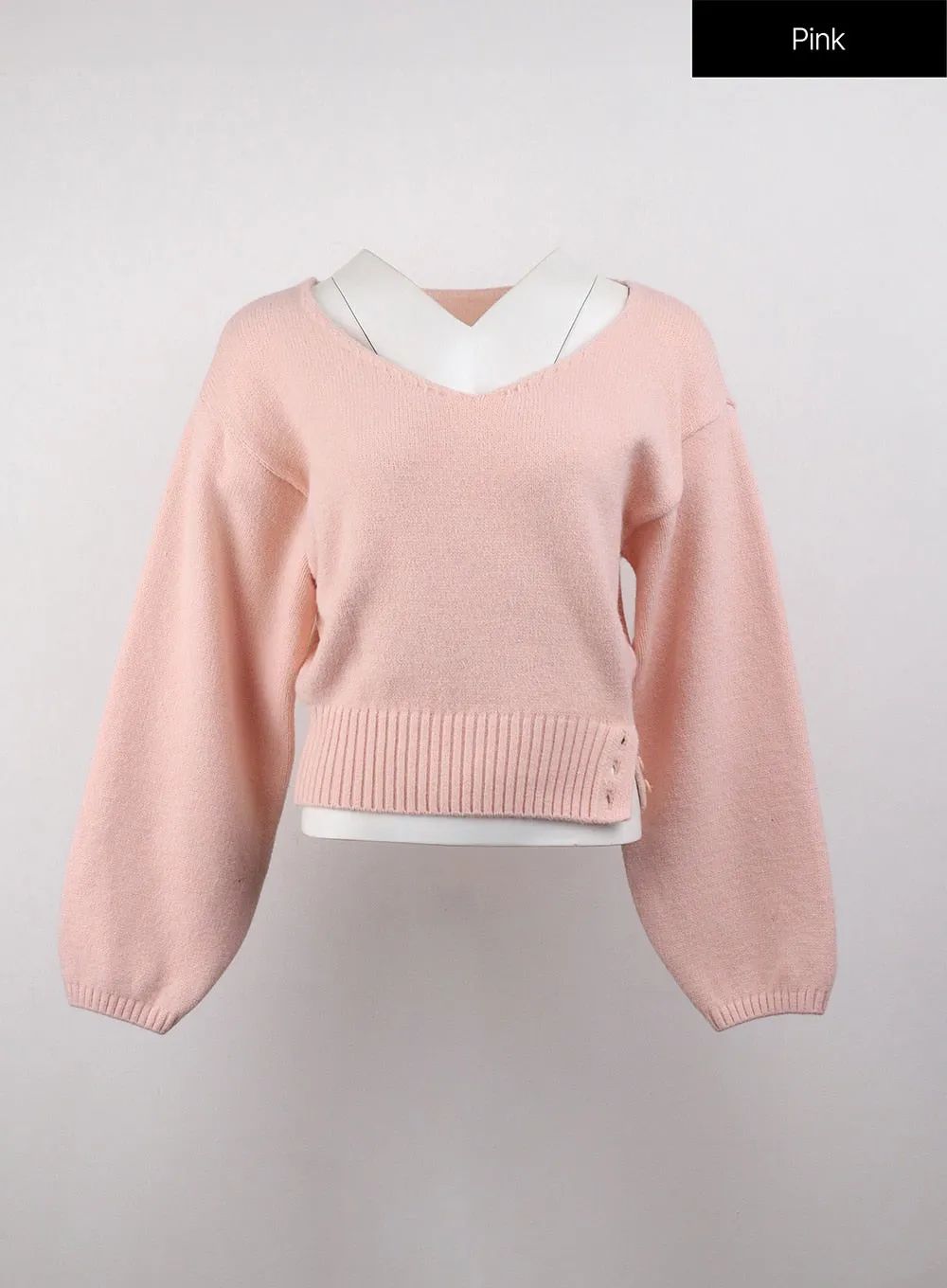 V-Neck Solid Sweater OJ411