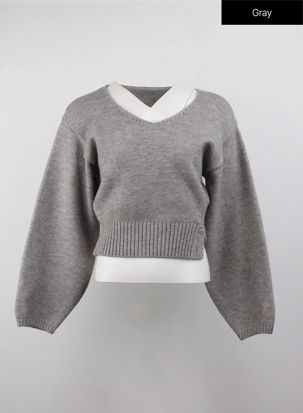 V-Neck Solid Sweater OJ411