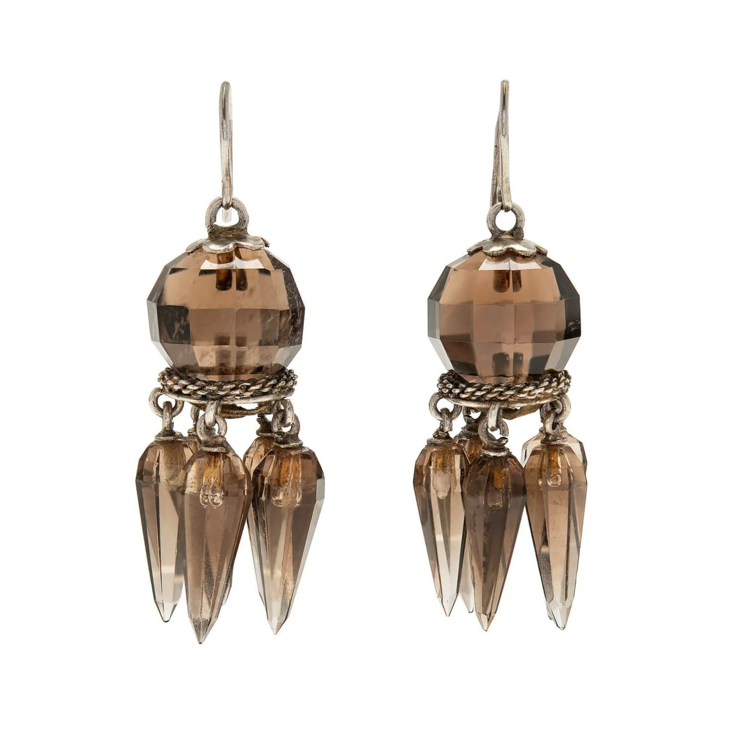 Victorian Sterling Smoky Topaz Foxtail Earrings