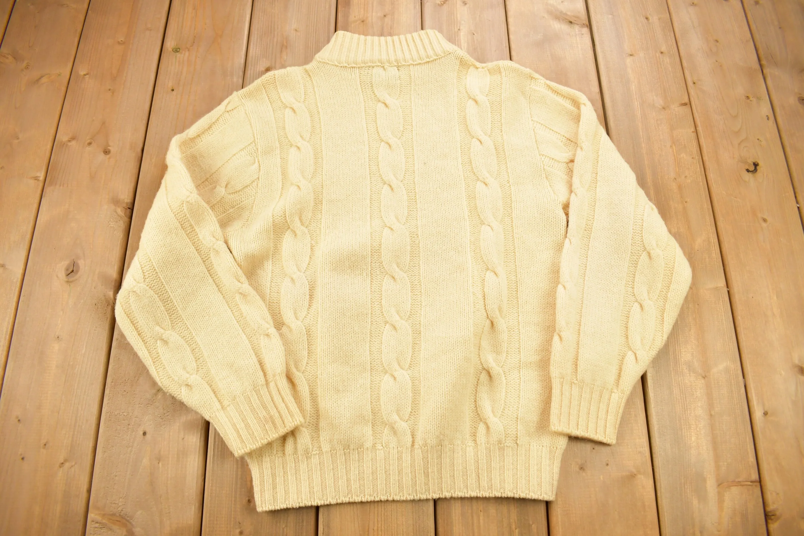 Vintage 1970s Towncraft Penneys Cable Knit Mockneck Sweater / True Vintage / Virgin Wool / Streetwear