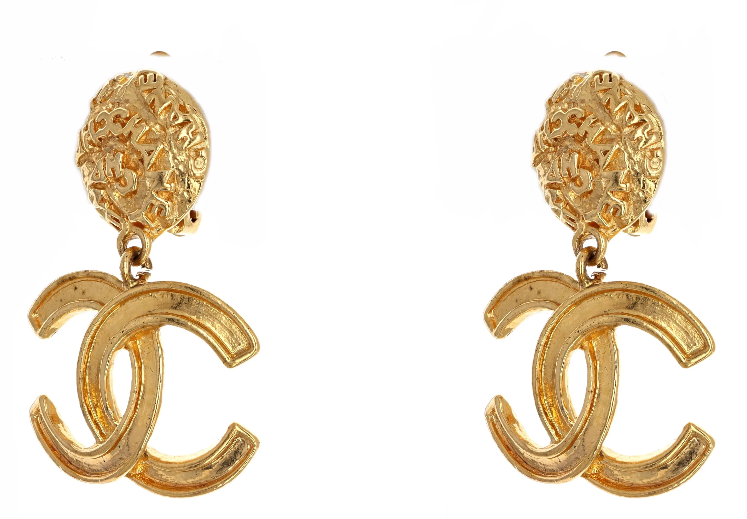 Vintage 1995 Chanel Dangle CC Earrings Gold Plated