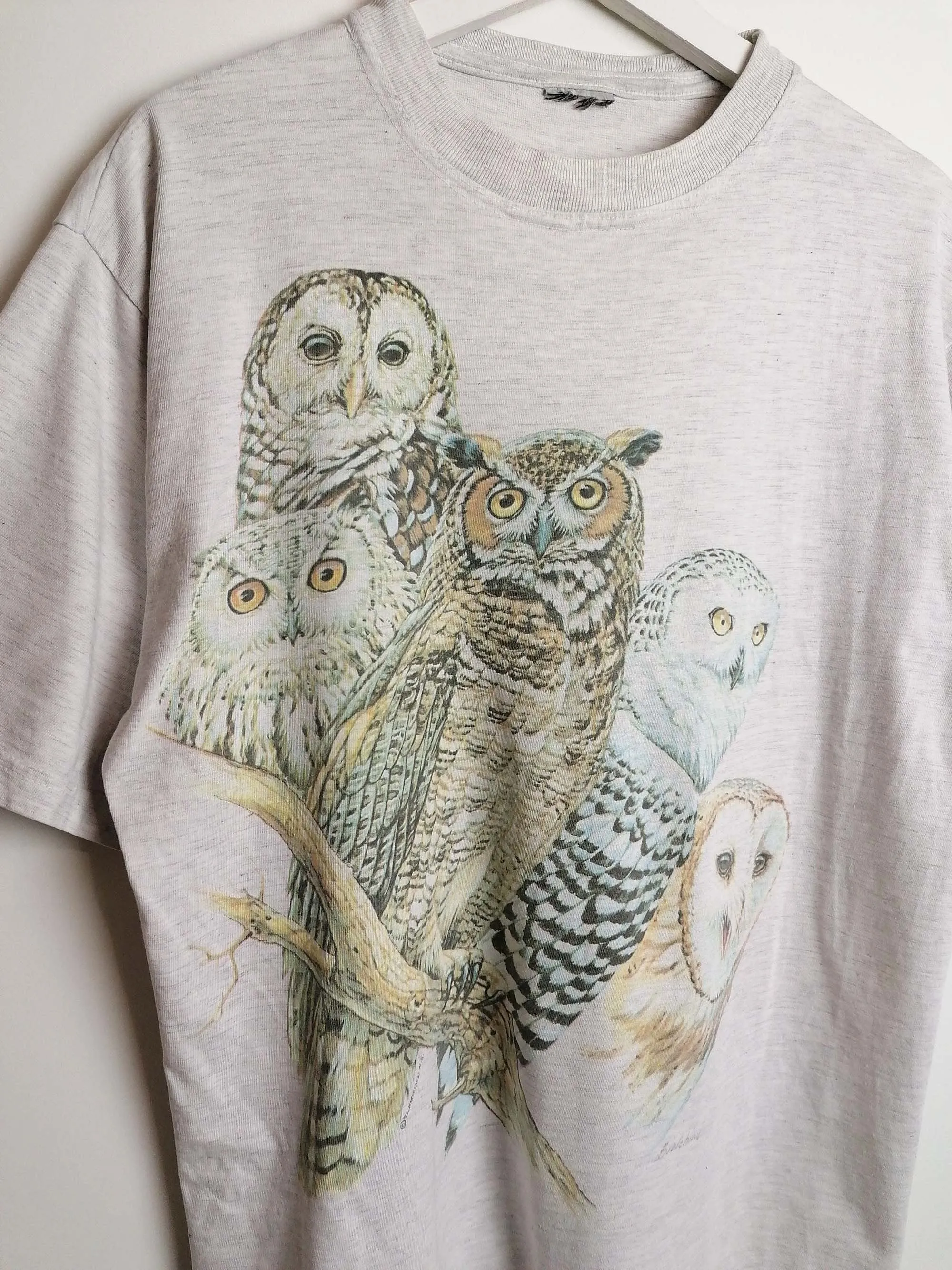 Vintage 90's BIOLCHINI Owls Print T-shirt - size M-L