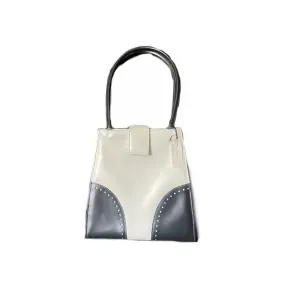 Vintage Black and White Leather Handbag by Saks Fifth Avenue. 1950s Sustainable Fashion Accessories.