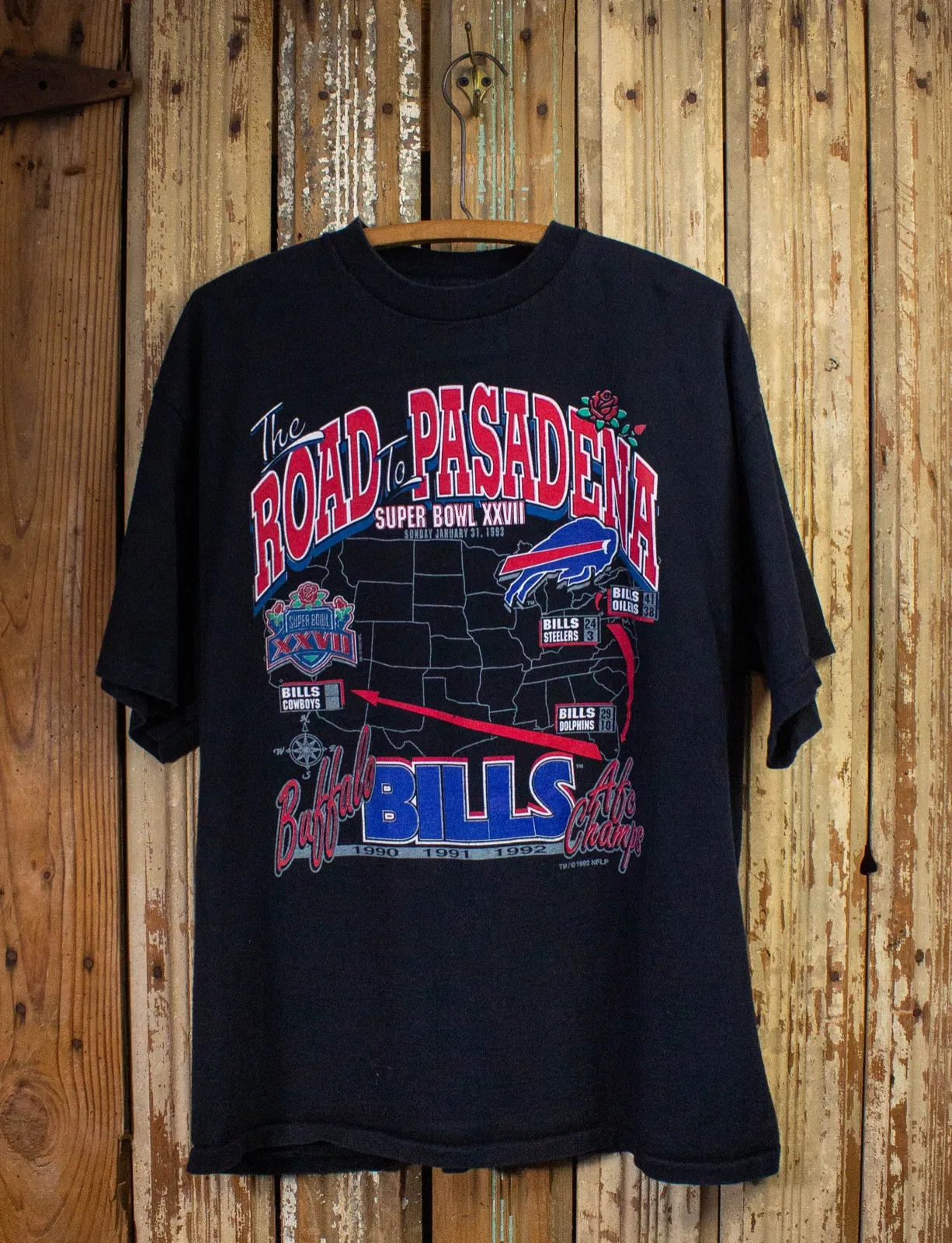 Vintage Buffalo Bills Superbowl XXVII Road To Pasadena Graphic T Shirt 1993 Black 2XL