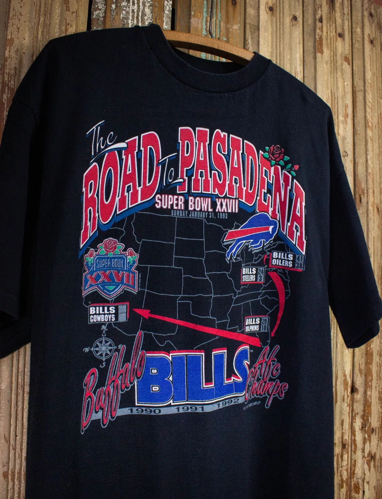 Vintage Buffalo Bills Superbowl XXVII Road To Pasadena Graphic T Shirt 1993 Black 2XL