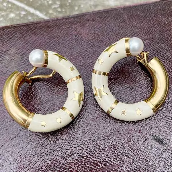 Vintage Enamel & Pearl Clip Earrings