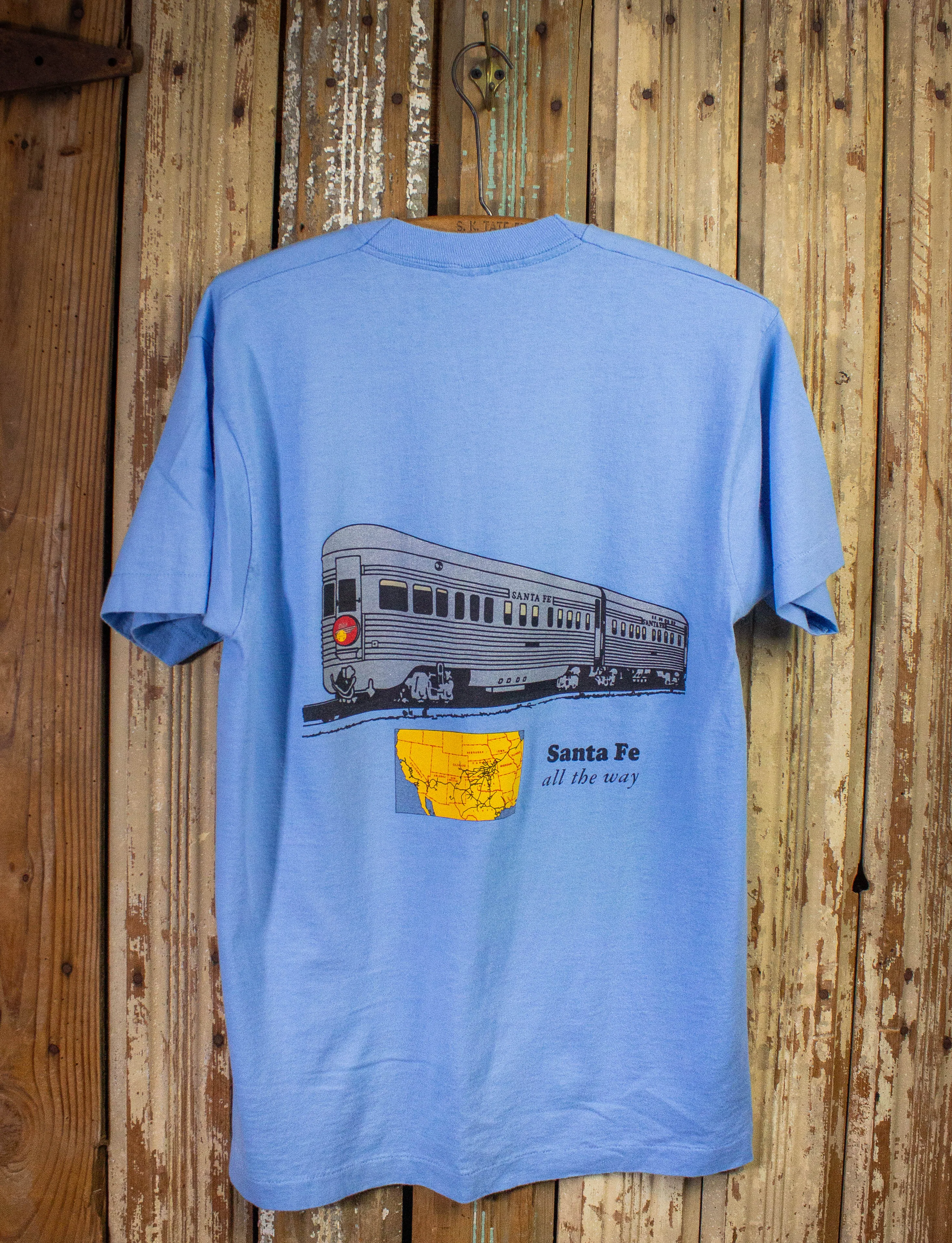 Vintage Santa Fe Chief Way Train Graphic T Shirt 1993 Deadstock Blue Medium/Large