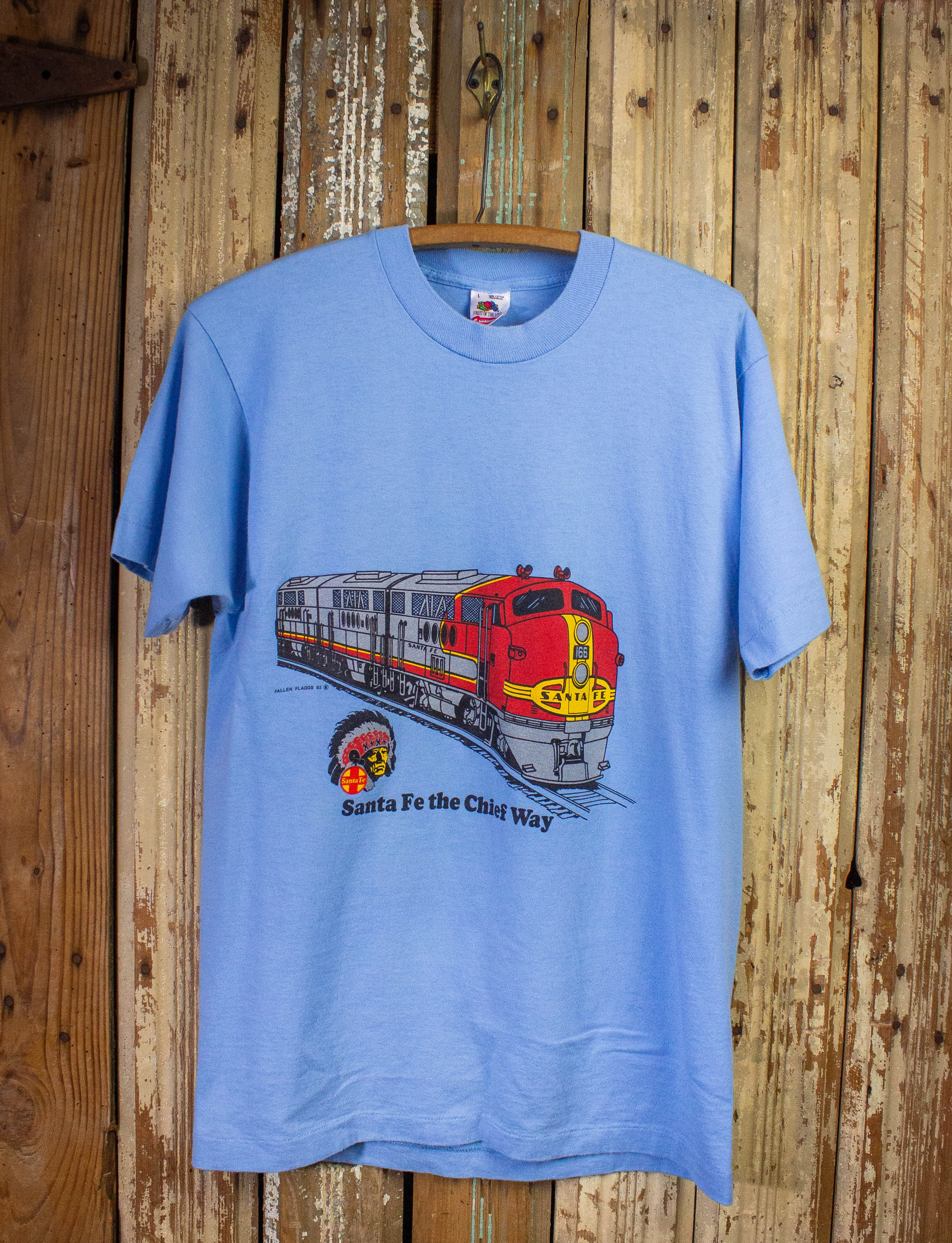 Vintage Santa Fe Chief Way Train Graphic T Shirt 1993 Deadstock Blue Medium/Large