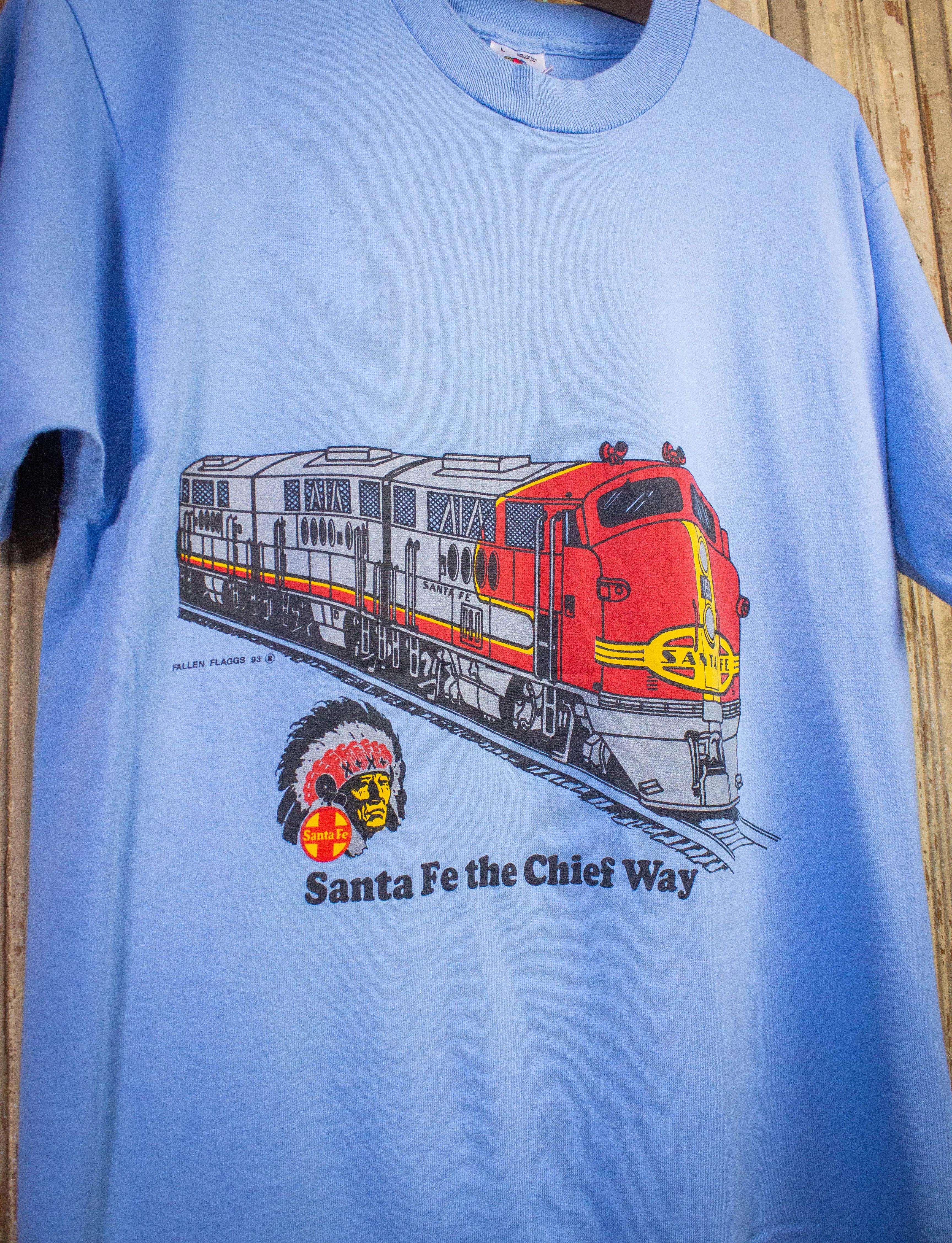 Vintage Santa Fe Chief Way Train Graphic T Shirt 1993 Deadstock Blue Medium/Large