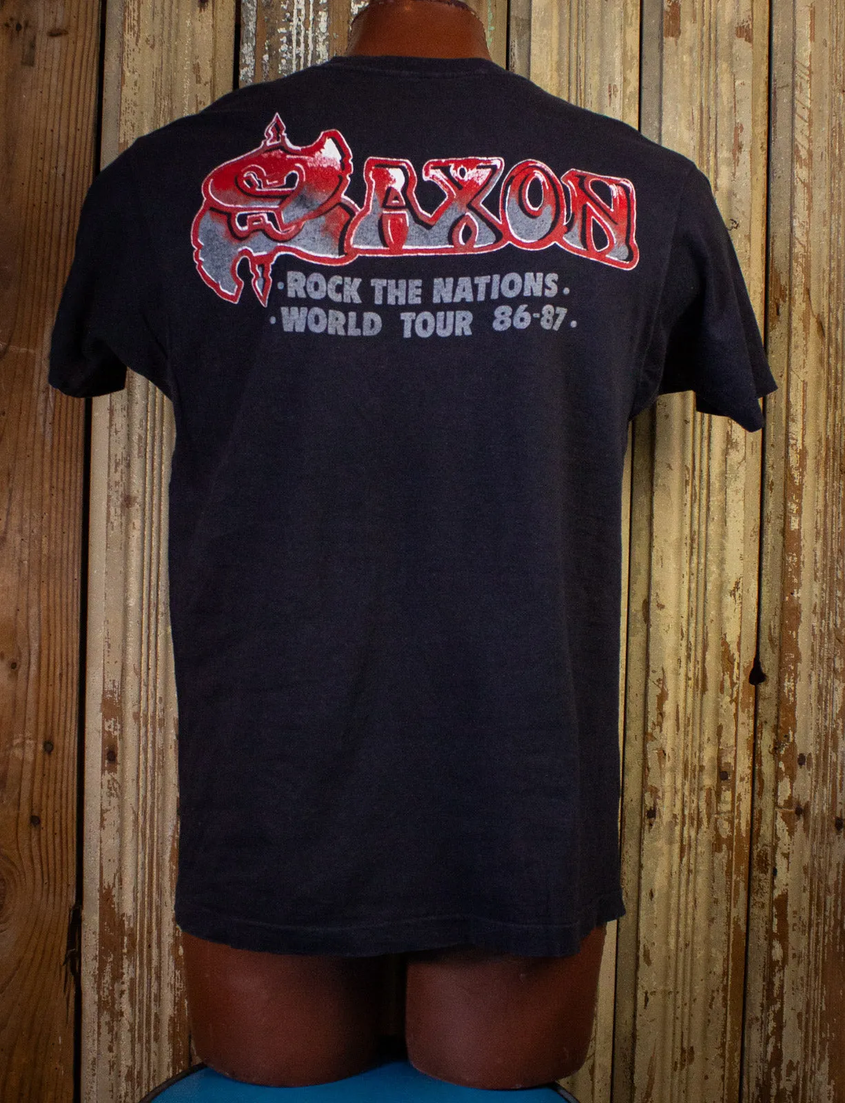 Vintage Saxon Rock The Nation Concert T Shirt 1986 Black XL