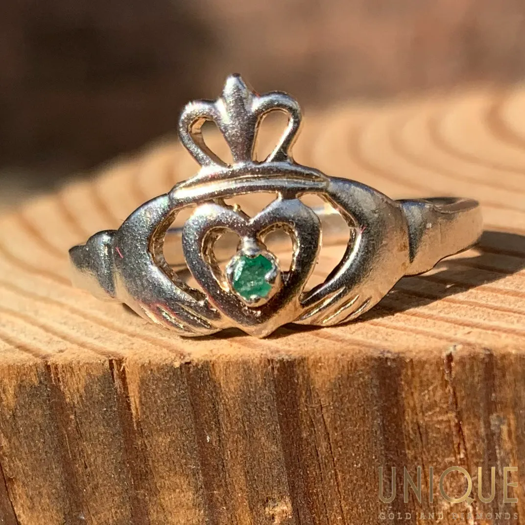 Vintage Sterling Silver Claddagh Ring With Small Peridot