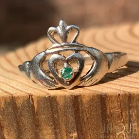 Vintage Sterling Silver Claddagh Ring With Small Peridot