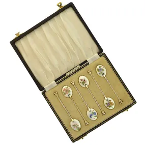 WILLIAM SUCKLING Ltd. Sterling Enameled Demitasse Spoon Set in Original Box