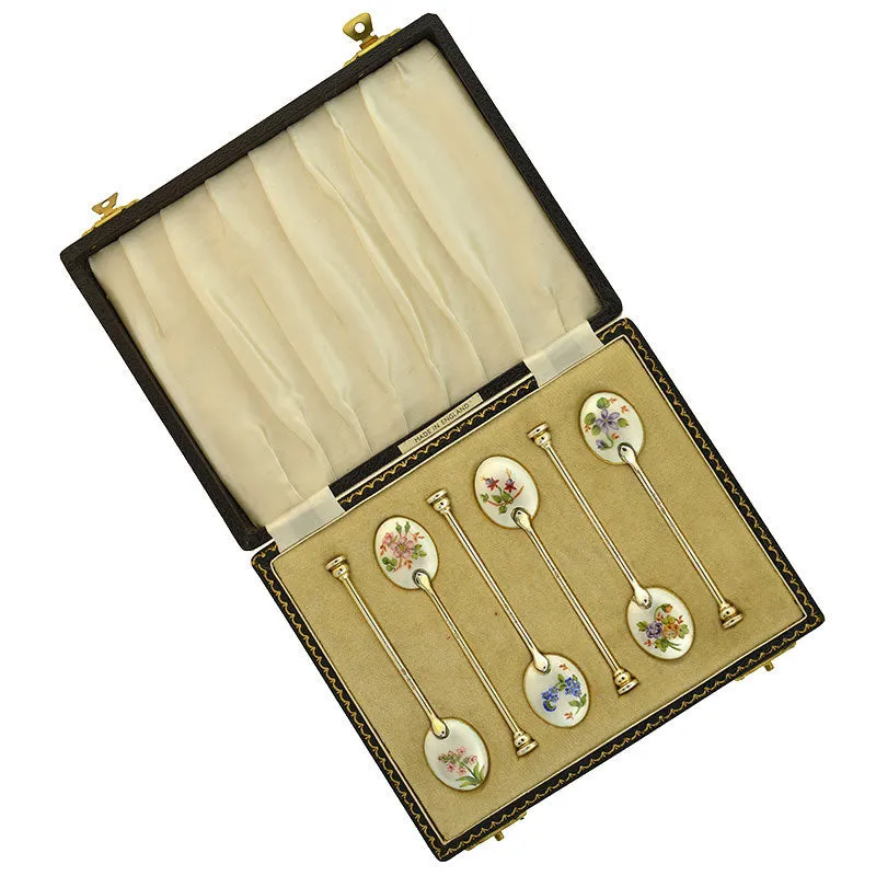 WILLIAM SUCKLING Ltd. Sterling Enameled Demitasse Spoon Set in Original Box