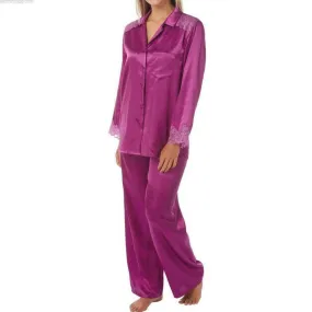 Women’s Satin Pyjamas Long Sleeve Nightwear Loungewear Set Fushia